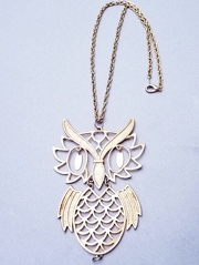 Vintage Gold Tone Giant Owl Necklace