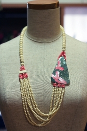 Vintage Big Statement Shell Inlay Bone Beads Necklace