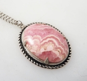 Vintage Rhodochrosite Costume Silvertone Pendant Necklace