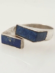 Adjustable Antique Silver Lapis Mexican Artisan Made Ring