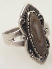 Vintage Stormy Abalone and Sterling Ring Sz 5