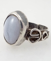 Vintage Sterling and Blue Lace Agate Adjustable Ring-Size 6