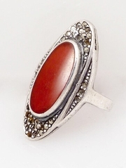 Vintage Marcasite Art Deco Sterling Carnelian Ring-Size 7.75