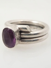 Vintage Coiled Sterling and Amethyst Ring Sz 5.75