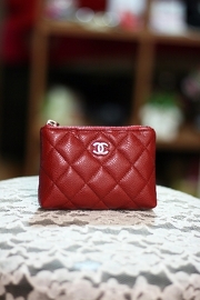 Authentic CHANEL Red Caviar Quilted Coins Keys Bag