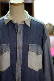 Vintage Denim Chambray Shirt Patchwork Denim Oversized