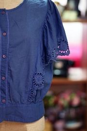 Vintage Blue Sun Shirt blouse Lace Crochet top Size M/L