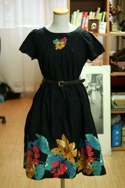 Vintage Japanese Black Floral Dress