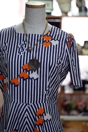 Vintage Blue Strip and Orange Puzzle Dress Sz S/M