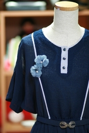 Vintage 80s Japanese Floral Navy dress (Size M / L / XL)