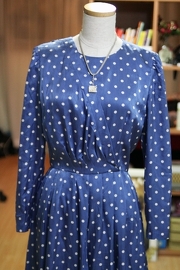Vintage 1970's SILROBE Japanese Silk Polka dots Blue Dres