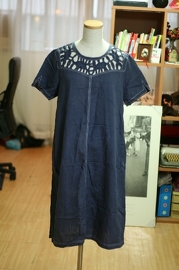Vintage 1970's Parienne Japanese Navy Embroidered Dress