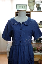 Vintage Round Collar Denim Dress Size M/L