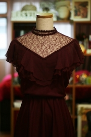 1970s Burgundy Lace Dress Sz M