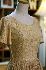 1950s Beige Lace Blush and Layered Dress Sz S/M