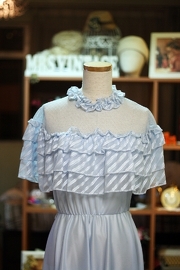 Vintage 1970s Baby Blue Sheer Lace Ruffled Victorian Even
