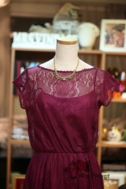 1970s Burgundy Lace Evening Dress Sz M/L