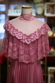 1970s Pink Victorian Evening Lace Dress Sz /M