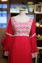 1960s Bright Pink Lace Gown Sz M/L