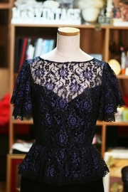 1980s Gunne Sax Lace Overlay Blue Black Classic Sexy Dress Sz S