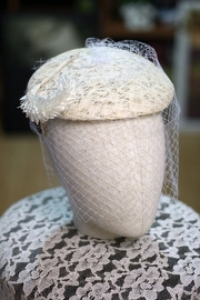 Vintage Ivory Lace Bridal Hat with Mrs Vintage re-design
