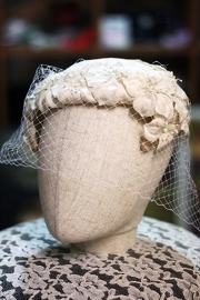 Vintage Ivory 3D Bridal Flower Hat with Mrs Vintage handm