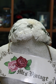 Vintage White Floral Goddess Bridal Hat With Ivory Veil