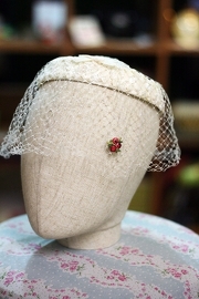 1950s Vintage Ivory Bridal Hat with Veil and a little Red