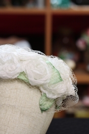 1960s Vintage White Netted Bridal Hat With Leaves