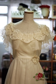 1960s Vintage Floral Capelet Wedding Dress Sz XS/S