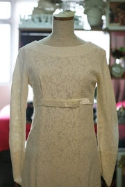 1960s Vintage Ivory Lace Satin Bow Medieval Wedding Dress