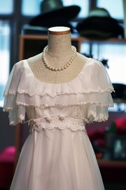 1970's Vintage Wedding Dress with White Flutter Sleeves