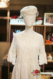 1970s Vintage Off White Lace Wedding Short Dress Sz S/M