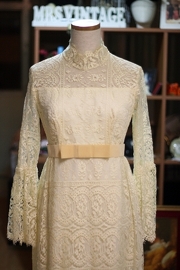 Vintage 1960s Ivory Lace Bell Sleeves Beaded Wedding Dres