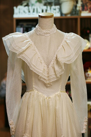 1970s Romantic Renaissance Polka Dots Wedding Dress by by Gunne Sax Sz M/L