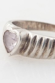 Vintage Heart-shape Glass Sterling Ring - Size 8