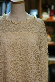 1960s Ivory Lace Baby Doll Dress Sz M/L