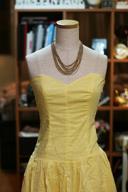 1970s Lemon Yellow Heart Shaped Party Strapless Dress Sz XS/S