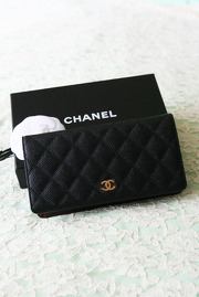 Authentic Chanel Black Caviar Quilted Leather Wallet New