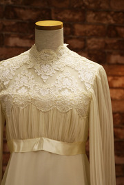 1960s Ivory Angel Sleeve Chiffon Lace Wedding Gown