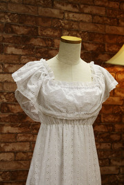 1970s White Cotton Eyelet Off Shoulder Ruffle Wedding Dress Goddess