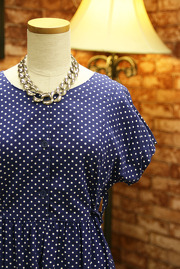 Vintage 1970s Navy Polka Dots Dress