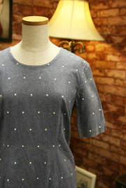 Vintage 1970s Grey/Denim Polka Dot Dress