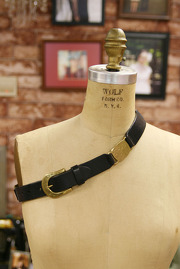 Vintage Black Leather Belt with Golden Hardware