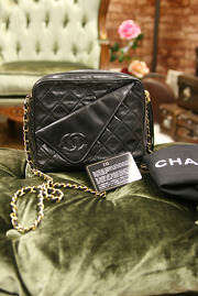 Vintage Chanel Small Black Lambskin Leather Quilted Shoulder Bag