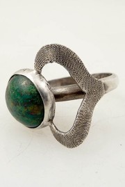 Antique Mexican Sterling and Green Stone Equator Ring Size 6.75