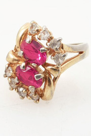 Vintage Gold Plated Ruby Red Glass Costume Ring Size 6.25