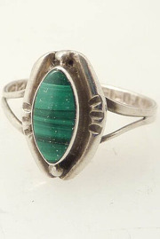Vintage True Green Malachite Mexican Sterlng Ring Size 6