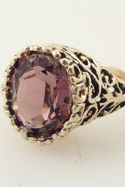 Vintage Espo Goldwashed Sterling Deep Purple Glass Ring Size 6.25