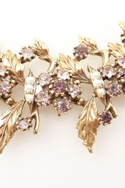 Vintage Pink Rhinestone Flower Golden Leaf Bracelet